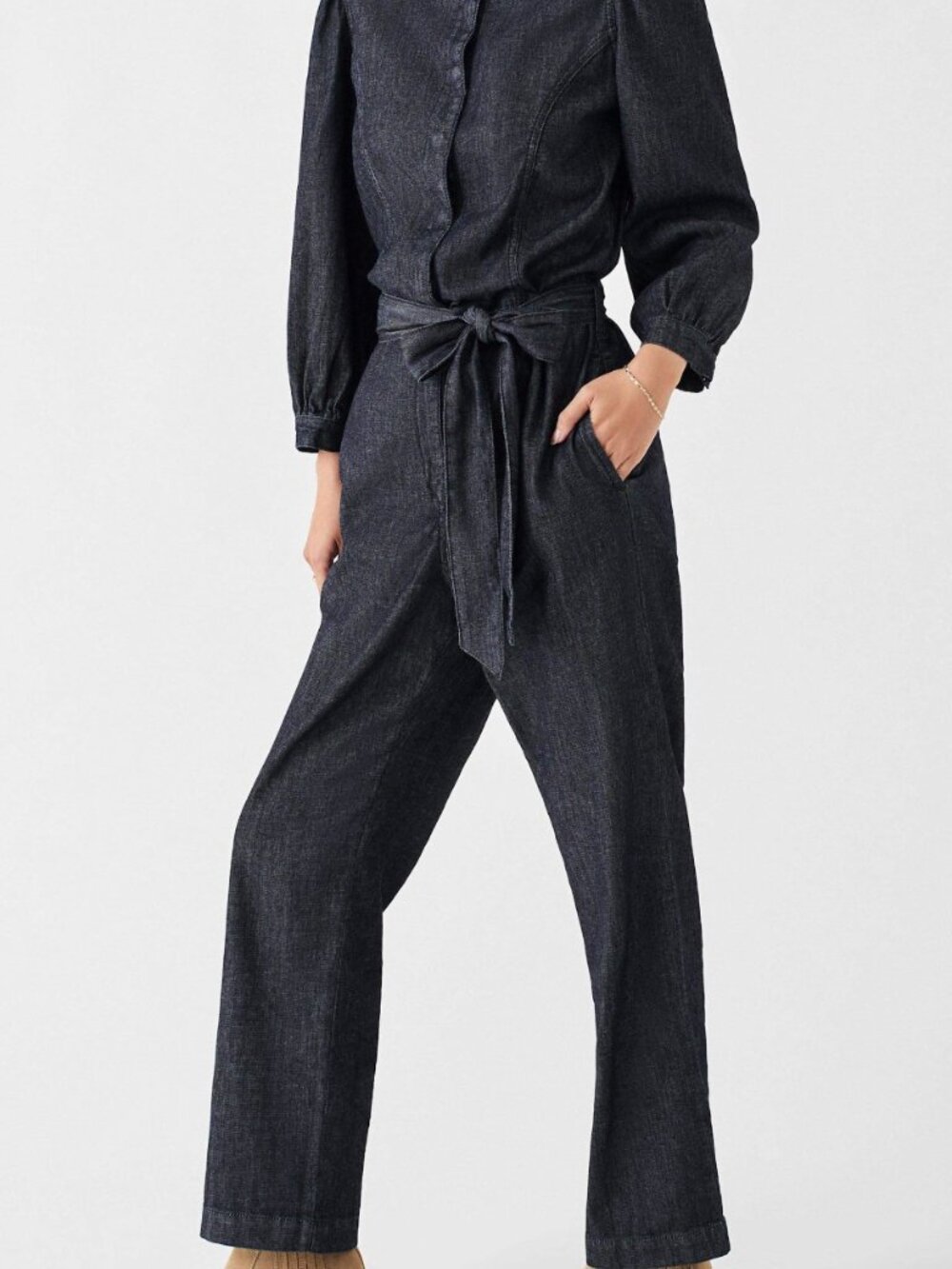 Faherty Charlotte Denim Jumpsuit Dark Wash Large